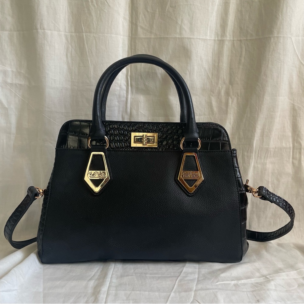 Bob Mackie Black Satchel with Gold Accents